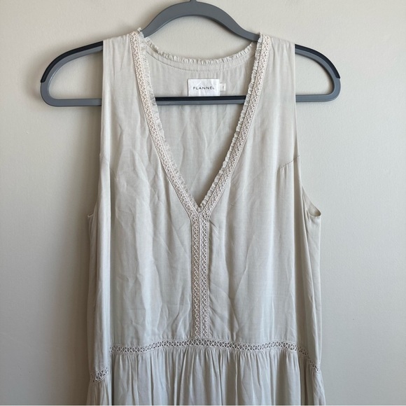 Flannel Babydoll A-Line Nuetral Lace Mini  Tank Dress S - Picture 4 of 11